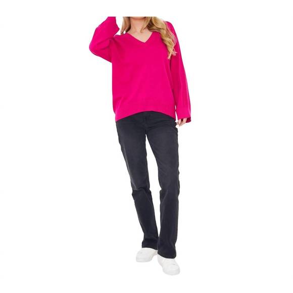 NEW BRODIE CASHMERE saddle shoulder rib knit sweater in fuschia - Picture 1 of 4